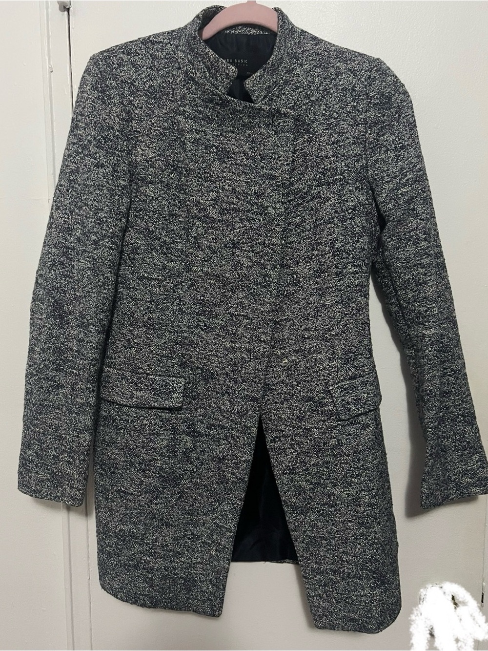 Zara Classic Women’s Tweed Coat - Navy Blue /Grey